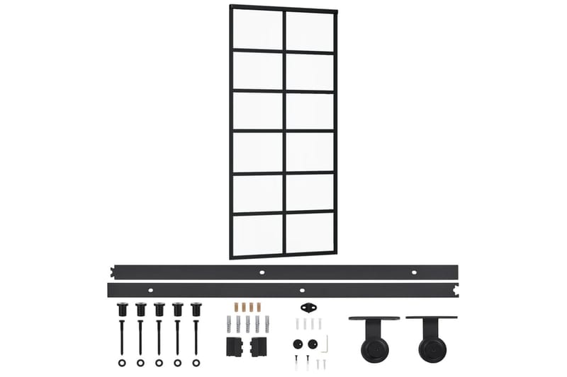 Skjutdörr med beslagset ESG glas och aluminium 90x205 cm - Svart - Hus & renovering - Bygg - Dörrar & Portar - Skjutdörrar