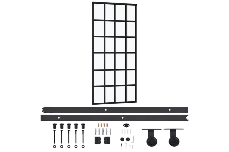 Skjutdörr med beslagset ESG glas och aluminium 90x205 cm - Svart - Hus & renovering - Bygg - Dörrar & Portar - Skjutdörrar