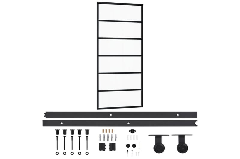 Skjutdörr med beslagset ESG glas och aluminium 90x205 cm - Svart - Skjutdörr innerdörr