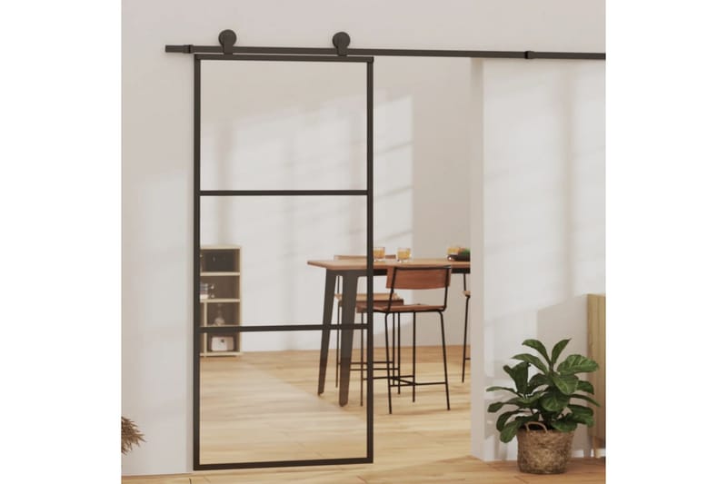 Skjutdörr med beslagset ESG glas och aluminium 90x205 cm - Svart - Hus & renovering - Bygg - Dörrar & Portar - Skjutdörrar