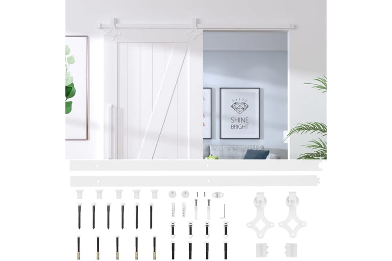 Skjutdörrsbeslag 183 cm stål vit - Vit - Hus & renovering - Bygg - Dörrar & Portar - Skjutdörrar