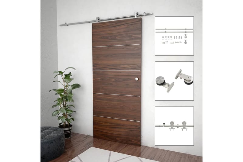 Skjutdörrsbeslag 183 cm rostfritt stål silver - Silver - Hus & renovering - Bygg - Dörrar & Portar - Skjutdörrar