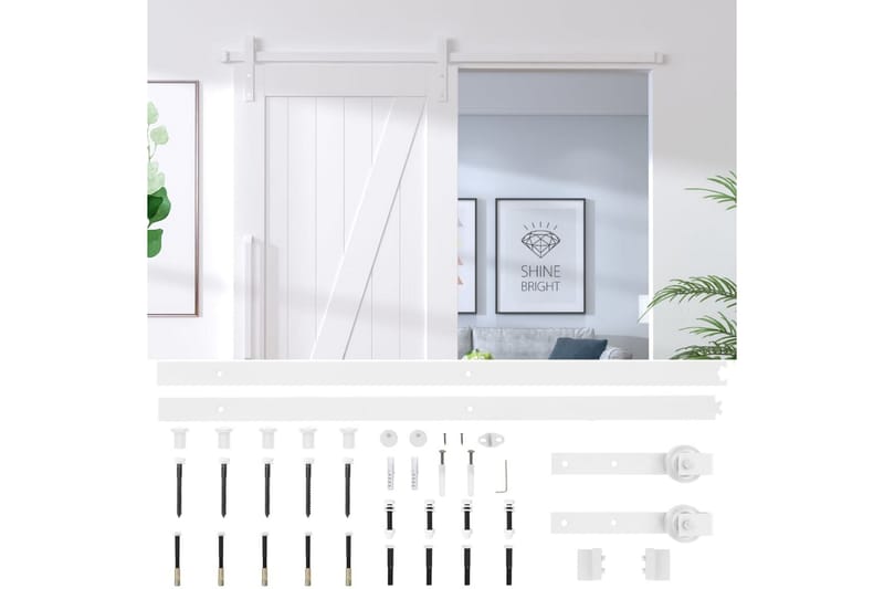 Skjutdörrsbeslag 200 cm stål vit - Vit - Hus & renovering - Bygg - Dörrar & Portar - Skjutdörrar