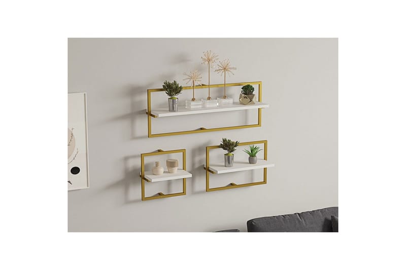 Muroran Väggskiva 80x80 cm - Vit/Guld - Förvaring - Hylla - Vägghylla