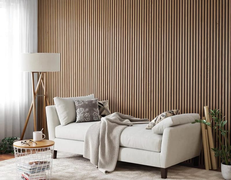 Trälamell akustikpaneler | 2400x600x21mm | Vit ek - Hus & renovering - Bygg - Golv, vägg & tak - Golv & väggbeklädnad - Väggpanel & panelskiva