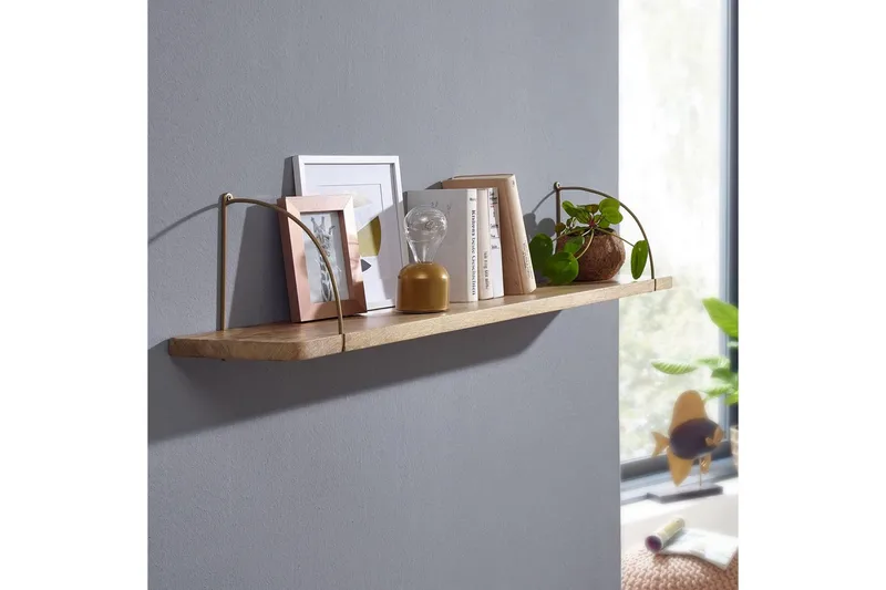 Vägghylla Wohnling massivt trä, metallhänghylla, industriell loftstil 120 cm - 120 cm - Förvaring - Hylla - Vägghylla