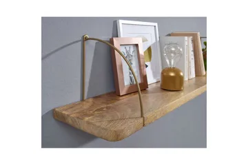 Vägghylla Wohnling massivt trä, metallhänghylla, industriell loftstil 120 cm - 120 cm - Förvaring - Hylla - Vägghylla