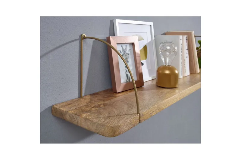Vägghylla Wohnling massivt trä, metallhänghylla, industriell loftstil 120 cm - 120 cm - Förvaring - Hylla - Vägghylla
