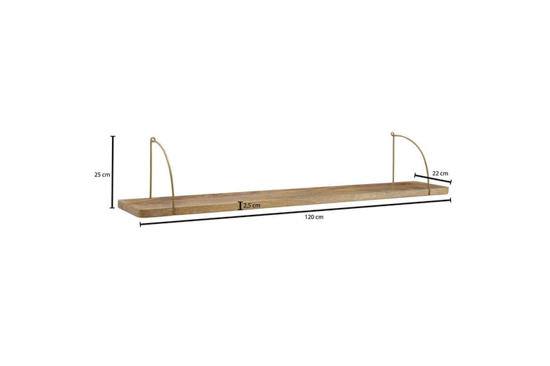 Vägghylla Wohnling massivt trä, metallhänghylla, industriell loftstil 120 cm - 120 cm - Förvaring - Hylla - Vägghylla