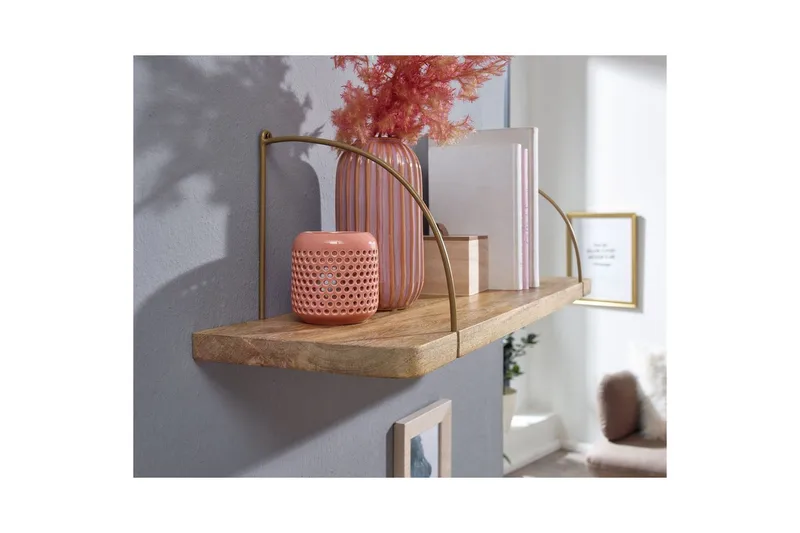 Vägghylla Wohnling massivt trä, metallhänghylla, industriell loftstil 80 cm - 80 cm - Förvaring - Hylla - Vägghylla