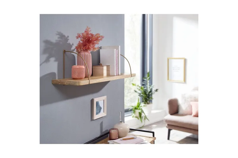 Vägghylla Wohnling massivt trä, metallhänghylla, industriell loftstil 80 cm - 80 cm - Förvaring - Hylla - Vägghylla