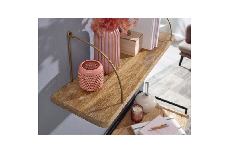 Vägghylla Wohnling massivt trä, metallhänghylla, industriell loftstil 80 cm - 80 cm - Förvaring - Hylla - Vägghylla
