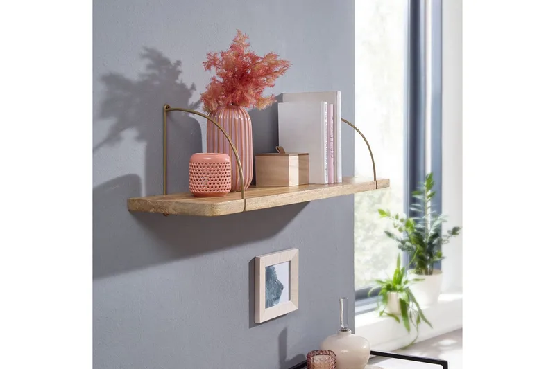 Vägghylla Wohnling massivt trä, metallhänghylla, industriell loftstil 80 cm - 80 cm - Förvaring - Hylla - Vägghylla