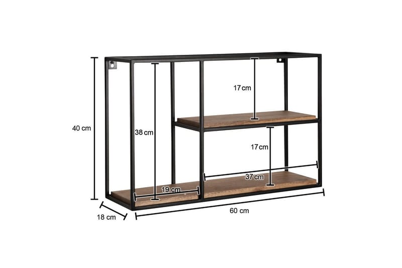Vägghylla Wohnling Massivt trä metallram väggmonterad industriell - Förvaring - Hylla - Vägghylla