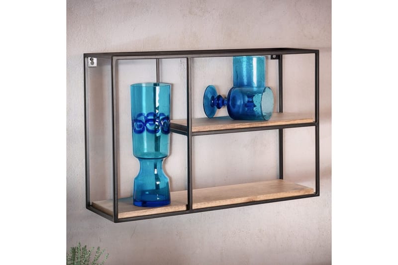 Vägghylla Wohnling Massivt trä metallram väggmonterad industriell - Förvaring - Hylla - Vägghylla