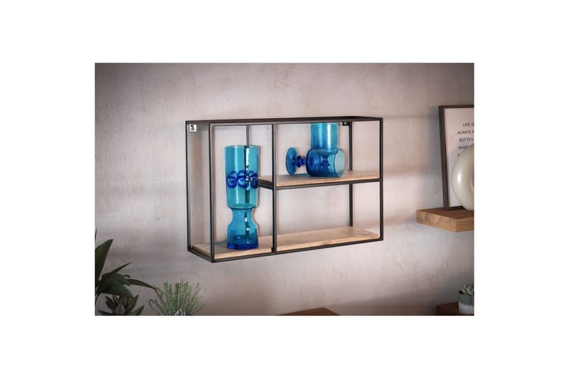 Vägghylla Wohnling Massivt trä metallram väggmonterad industriell - Förvaring - Hylla - Vägghylla