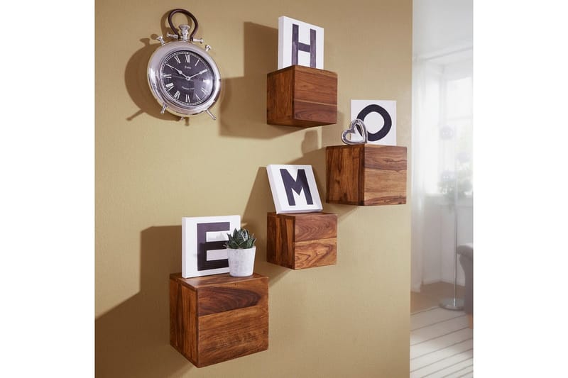 Vägghylla Wohnling Set med 4 massivt trä kub-optik väggmonterad modern - Förvaring - Hylla - Vägghylla