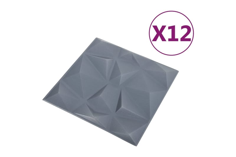 3D Väggpaneler 12 st 50x50 cm diamant grå 3 m² - Grå - Väggpanel & panelskiva - Innerpanel