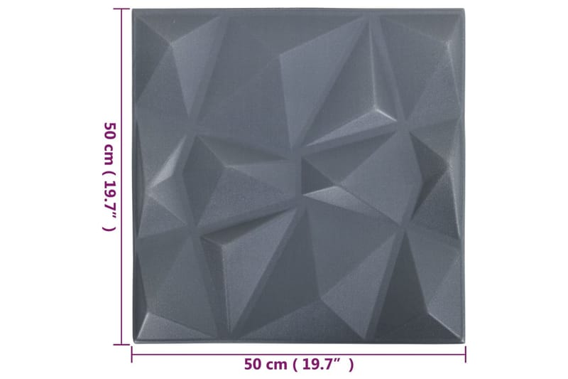 3D Väggpaneler 12 st 50x50 cm diamant grå 3 m² - Grå - Väggpanel & panelskiva - Innerpanel