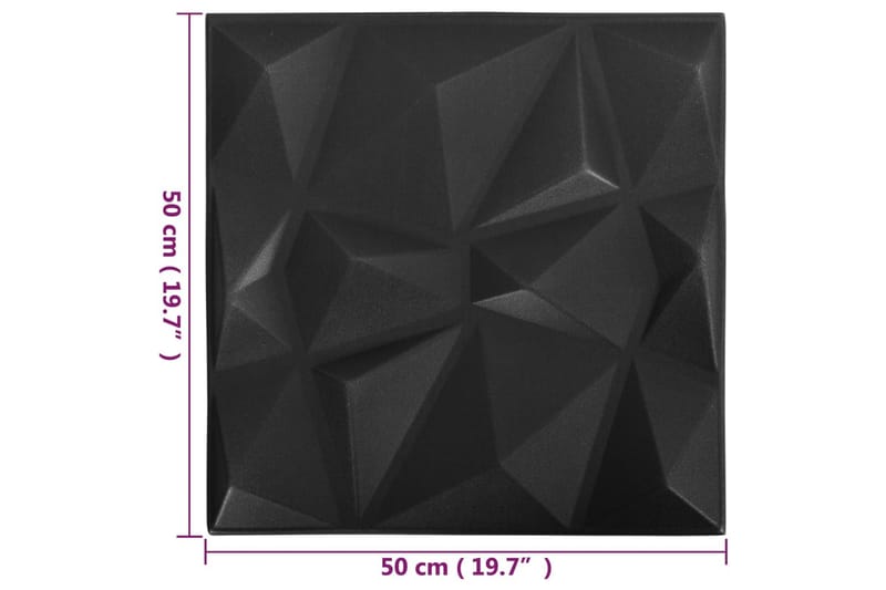 3D Väggpaneler 12 st 50x50 cm diamant svart 3 m² - Svart - Väggpanel & panelskiva - Innerpanel