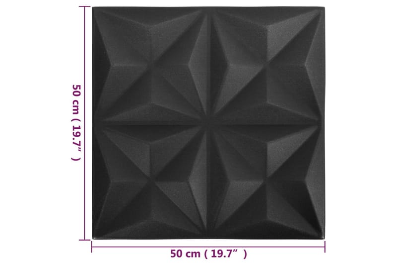 3D Väggpaneler 12 st 50x50 cm origami svart 3 m² - Svart - Väggpanel & panelskiva - Innerpanel