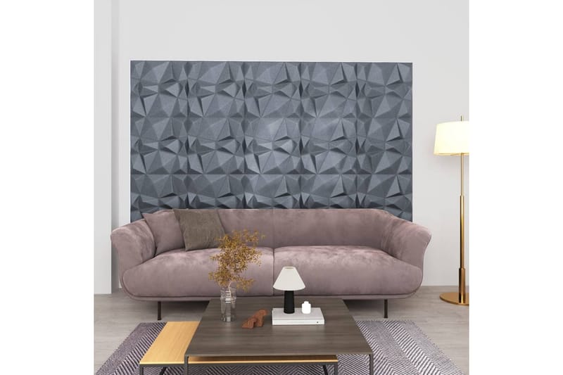3D-väggpaneler 24 st 50x50 cm diamant grå 6 m² - Grå - Väggpanel & panelskiva - Innerpanel