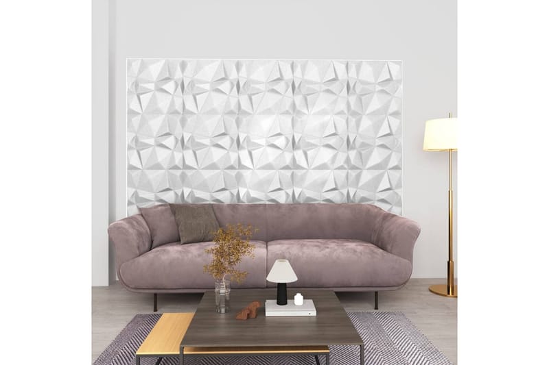 3D Väggpaneler 24 st 50x50 cm diamant vit 6 m² - Vit - Väggpanel & panelskiva - Innerpanel