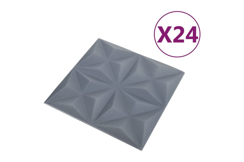 3D Väggpaneler 24 st 50x50 cm origami grå 6 m² - Grå - Väggpanel & panelskiva - Innerpanel