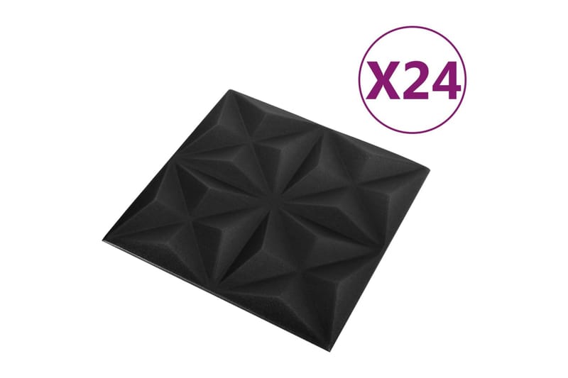 3D Väggpaneler 24 st 50x50 cm origami svart 6 m² - Svart - Väggpanel & panelskiva - Innerpanel