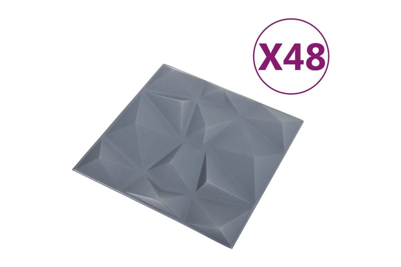 3D Väggpaneler 48 st 50x50 cm diamant grå 12 m² - Grå - Väggpanel & panelskiva - Innerpanel