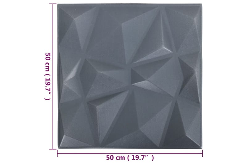 3D Väggpaneler 48 st 50x50 cm diamant grå 12 m² - Grå - Väggpanel & panelskiva - Innerpanel