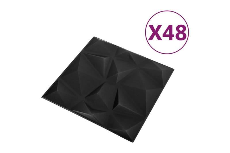 3D Väggpaneler 48 st 50x50 cm diamant svart 12 m² - Svart - Innerpanel - Väggpanel & panelskiva
