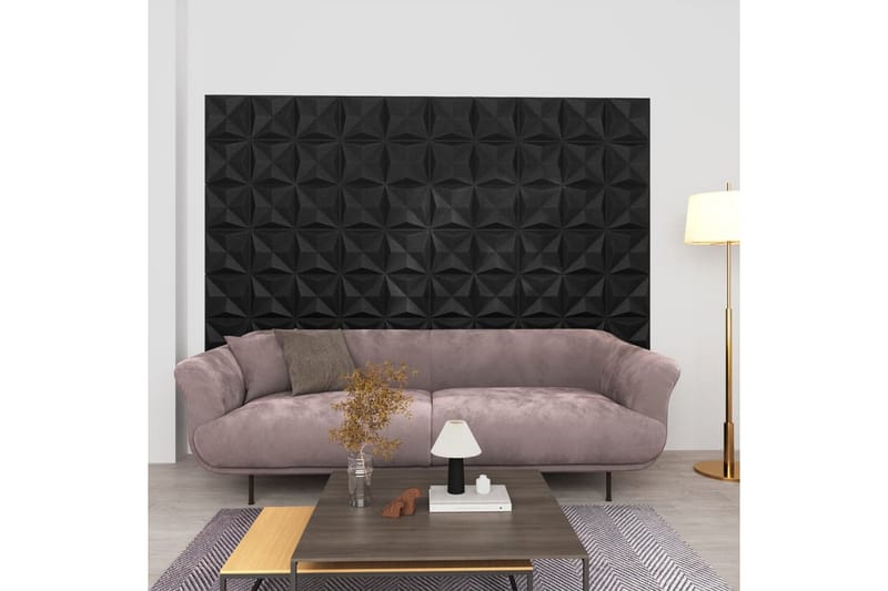 3D Väggpaneler 48 st 50x50 cm origami svart 12 m² - Svart - Väggpanel & panelskiva - Innerpanel