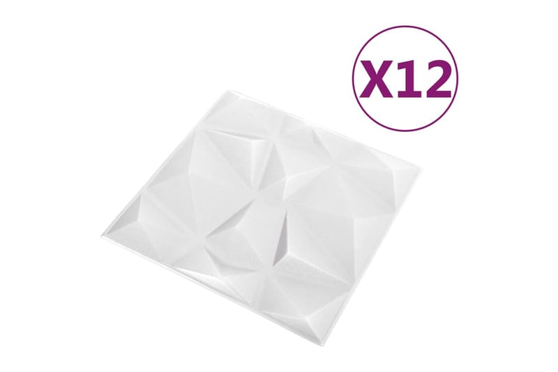 beBasic 3D Väggpaneler 12 st 50x50 cm diamant vit 3 m² - White - Väggpanel & panelskiva - Innerpanel
