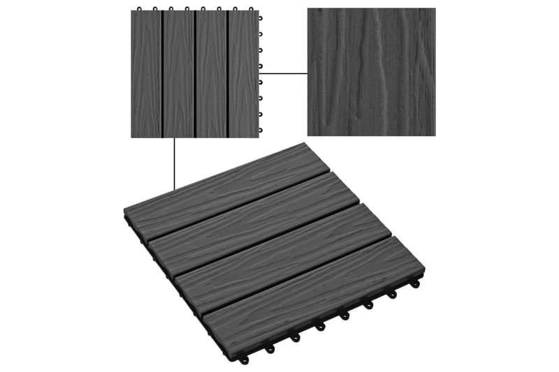 Trall 11 st djupt mönster WPC 30x30 cm 1 kvm svart - Svart - Altangolv & altandäck - Trall balkong - Utegolv & trallgolv - Trätrall & golvtrall