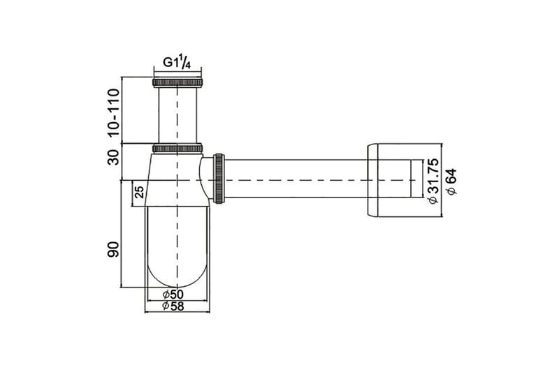 Vattenlås för vägganslutning med zinklegering Krom - Hus & renovering - Bygg - Vatten & avlopp - Vattenlås - Vattenlås handfat