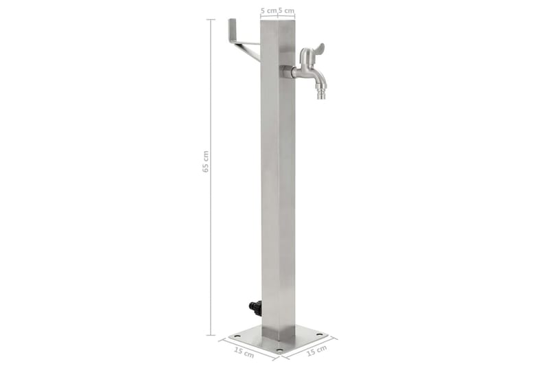 Vattenpost för trädgården 65 cm rostfritt stål fyrkantig - Silver - Vattenpostventil