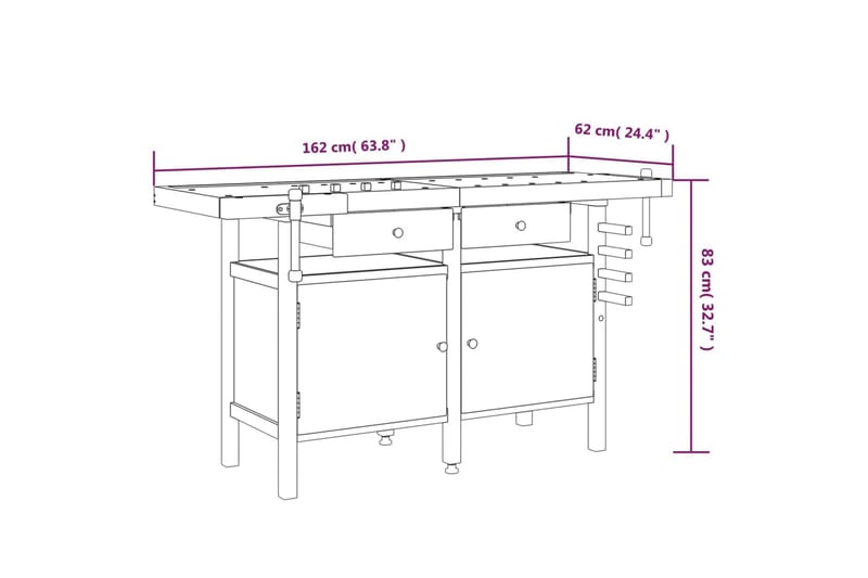 beBasic Arbetsbänk med låda och skruvstycken 162x62x83 cm akaciaträ - Brown - Hus & renovering - Garage & verkstad - Garageinredning & garageförvaring