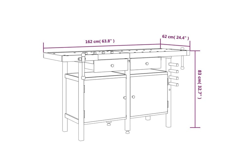 beBasic Arbetsbänk med låda och skruvstycken 162x62x83 cm akaciaträ - Brown - Garageinredning & garageförvaring - Arbetsbänk