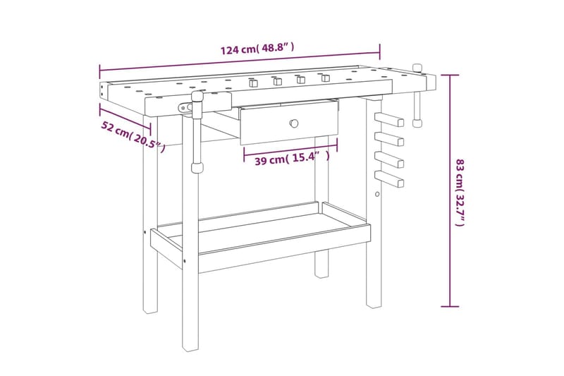 beBasic Arbetsbänk med låda och skruvstycken 92x48x83 cm akaciaträ - Brown - Garageinredning & garageförvaring - Arbetsbänk