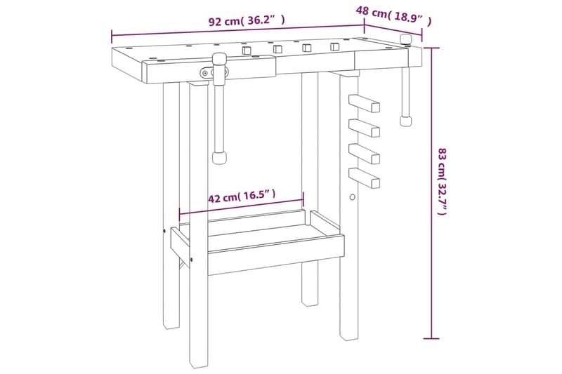 beBasic Arbetsbänk med skruvstycken 92x48x83 cm massivt akaciaträ - Brown - Garageinredning & garageförvaring - Arbetsbänk