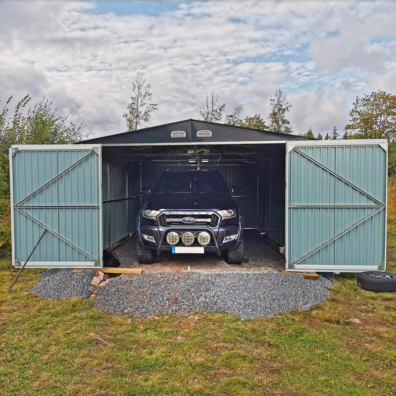 Plåtgarage 23m² | Dubbel dörr | Komplett byggsats | Premium - Hus & renovering - Garage & verkstad - Garagehus