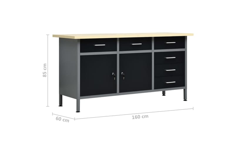 Arbetsbänk med fyra väggpaneler och två skåp - Svart - Hus & renovering - Garage & verkstad - Garageinredning & garageförvaring