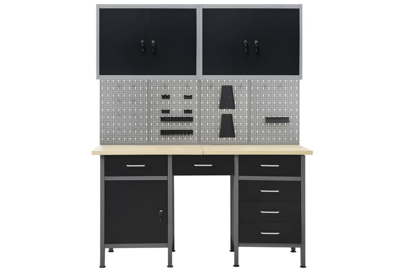 Arbetsbänk med fyra väggpaneler och två skåp - Svart - Hus & renovering - Garage & verkstad - Garageinredning & garageförvaring