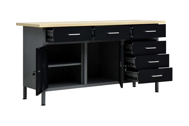 Arbetsbänk svart 160x60x85 cm stål - Svart - Hus & renovering - Garage & verkstad - Garageinredning & garageförvaring