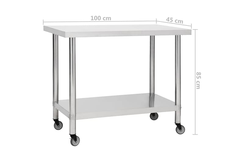 Arbetsbord med hjul 100x45x85 cm rostfritt stål - Garageinredning & garageförvaring - Arbetsbänk