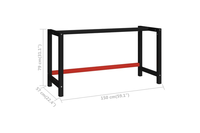 Ram till arbetsbänk metall 150x57x79 cm svart och röd - Svart - Garageinredning & garageförvaring - Arbetsbänk