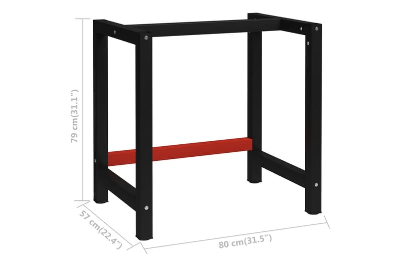 Ram till arbetsbänk metall 80x57x79 cm svart och röd - Svart - Hus & renovering - Garage & verkstad - Garageinredning & garageförvaring