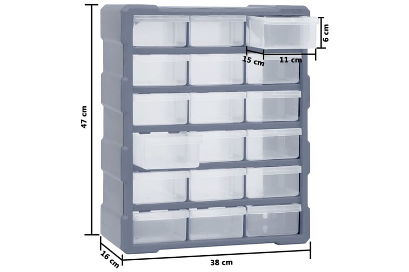 Sortimentskåp med 18 lådor 38x16x47 cm - Grå - Sortimentlåda - Garageinredning & garageförvaring
