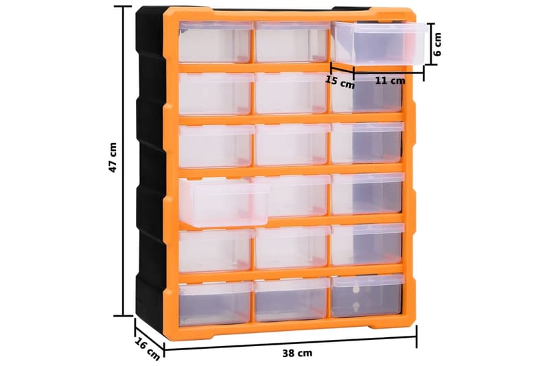 Sortimentskåp med 18 lådor 38x16x47 cm - Orange - Garageinredning & garageförvaring - Sortimentlåda